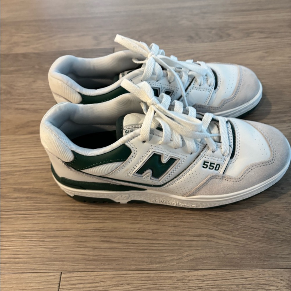 New Balance Kids White and Green 550 Low-Top Sneakers